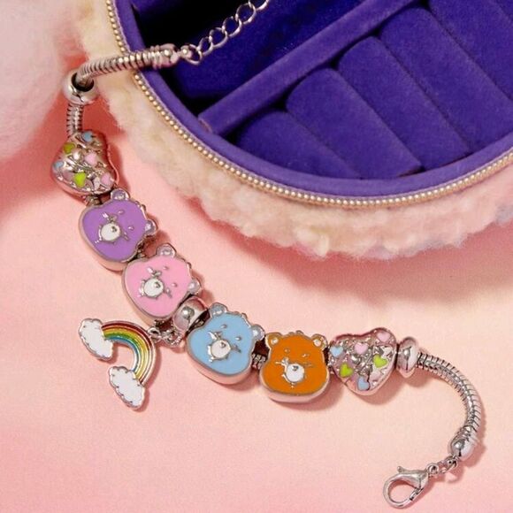 Sterling Silver Plated Care Bear Themed Loaded Charm Bracelet Adjustable Design - Picture 5 of 6